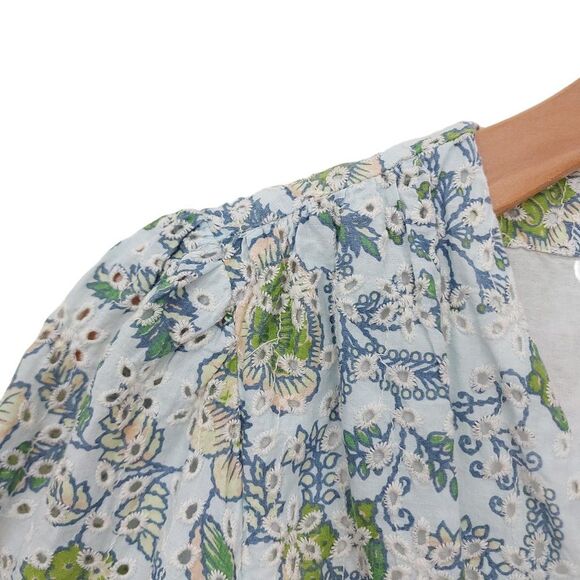 7 For All Mankind Boho Blouse Womens Medium Green Eyelet Embroidered Floral - Picture 8 of 13